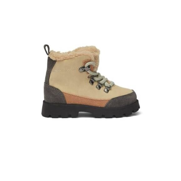 Zara girls toddler 9.5 zip up Sherpa hiking boots cream color block high top sue - Picture 1 of 9